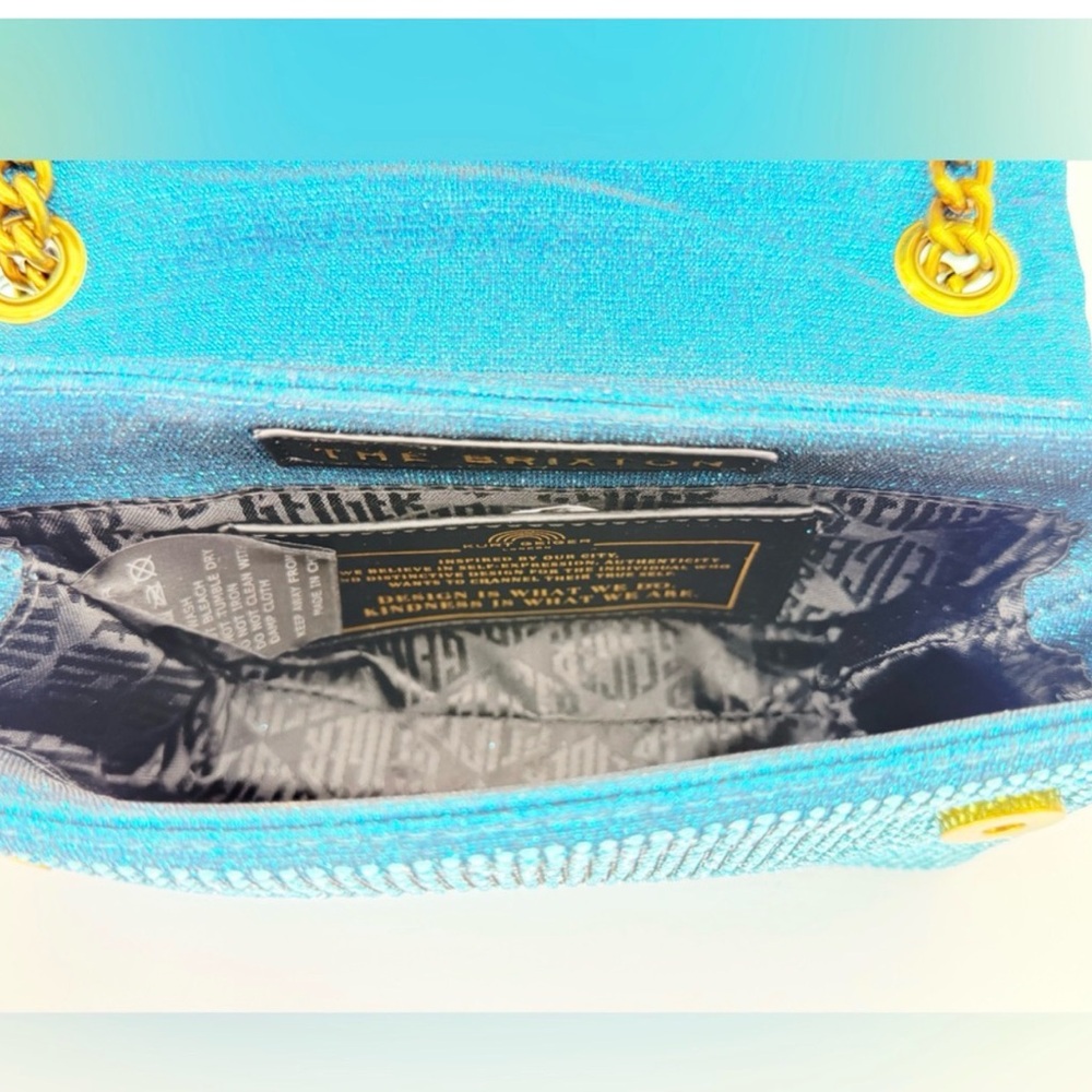New 🆕 Kurt Geiger Turquoise Crystal Chain Shoulder Bag with Gold Hardware - Picture 5 of 10